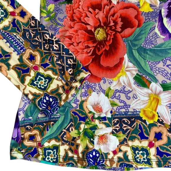 Johnny Was Sz M Sunrise Favorite Top Floral Hummingbird Colorful Bright Bamboo - Picture 10 of 16